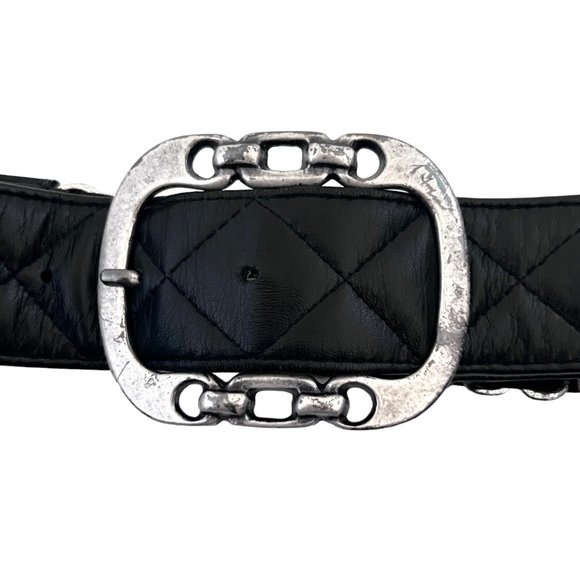 SUZI ROHER Black quilted leather belt w chain back L